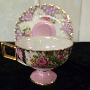 Shafford Pink Lusterware Floral Cup & Reticulated Saucer Set – Vintage Japan